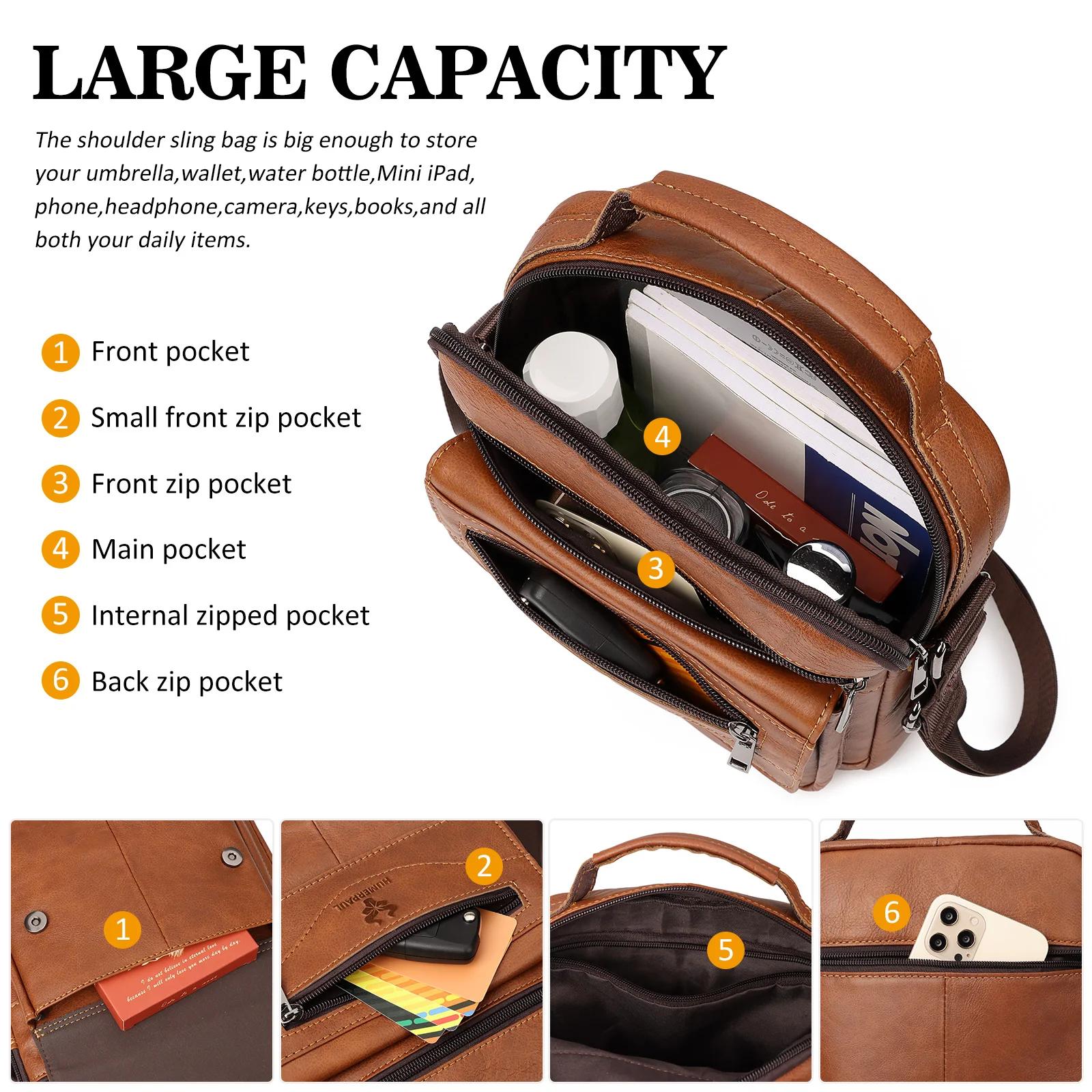 Sacs à bandoulière en cuir véritable pour hommes, décontracté, petit sac messager, multifonctionnel,