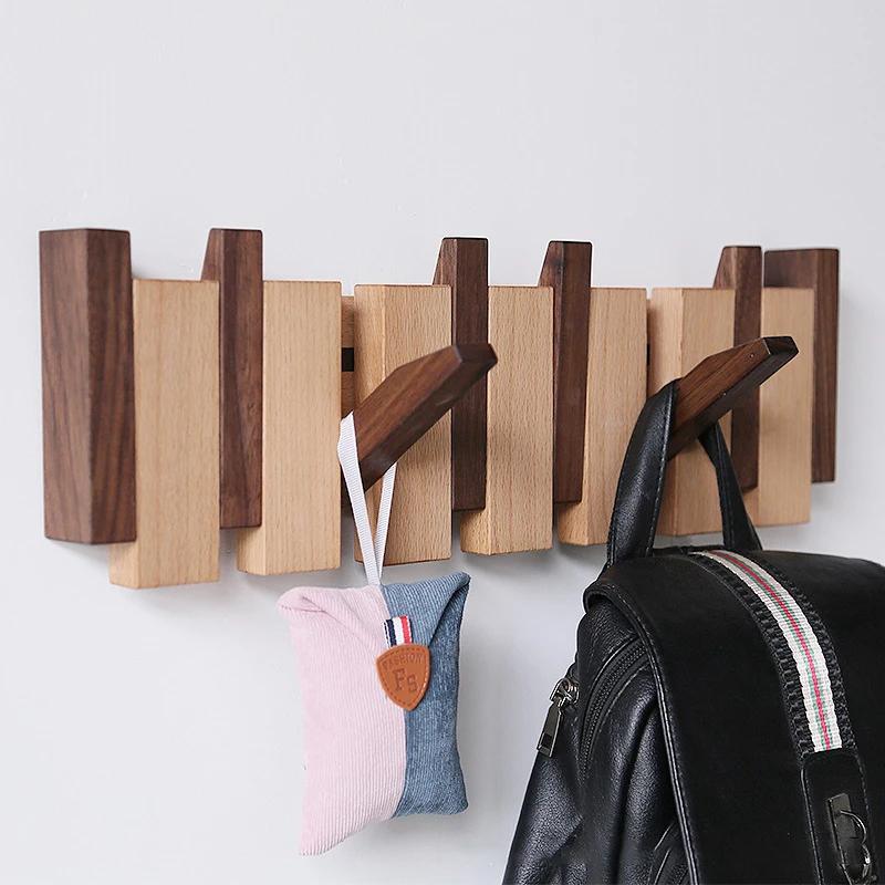 Porte-manteau mural en hêtre et noyer, bâtons de Piano, porte-vêtements créatif suspendu pour porte