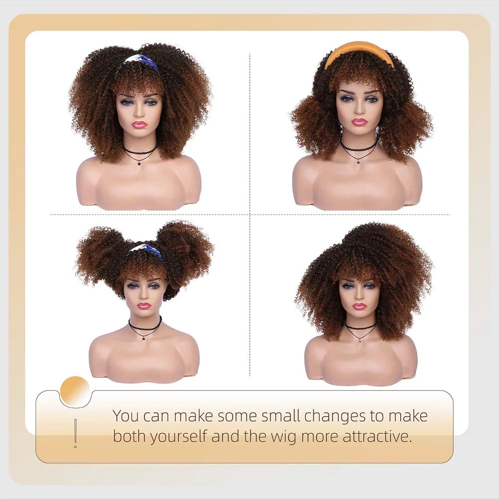Perruques afro bouclées pour femmes noires, perruque bouclée crépue avec frange, perruque courte bou