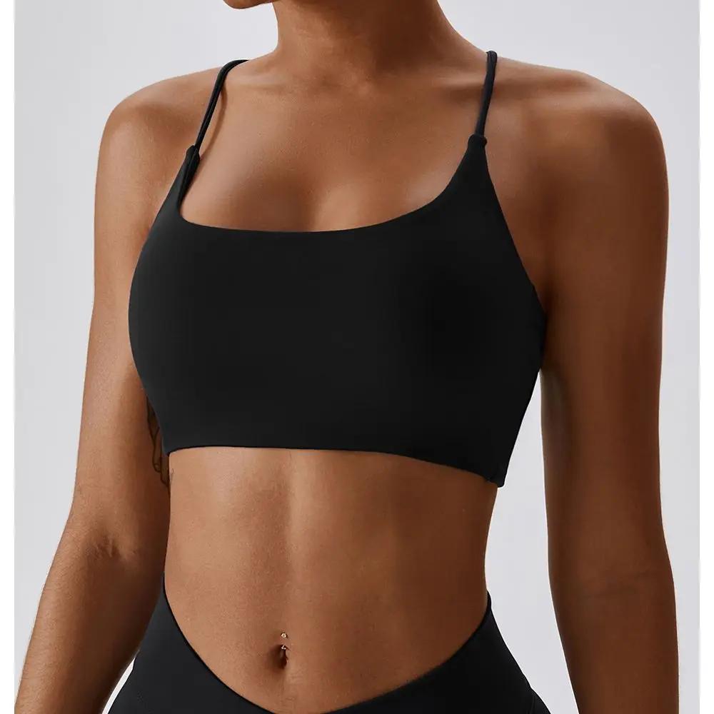 Soutien-gorge de sport en forme de U pour femmes, couleur unie, multi-sangle, dos croisé, Fitness, h