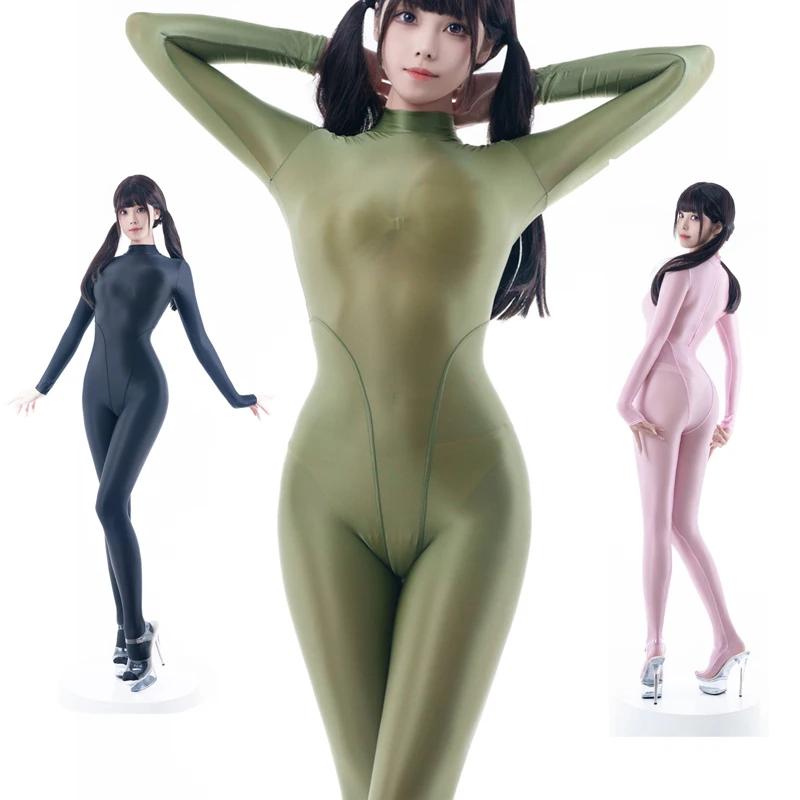Maillot de bain une pièce japonais, Sexy et brillant, transparent, avec fermeture éclair au dos, col
