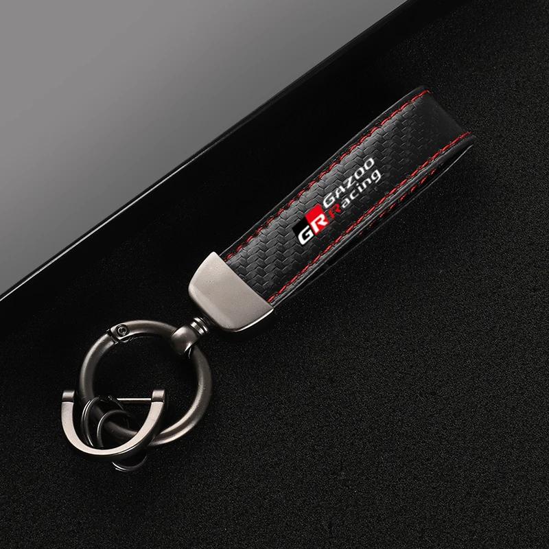 Porte-clés de voiture en cuir et fibre de carbone, porte-clés en alliage de zinc, Toyota GazIncome,