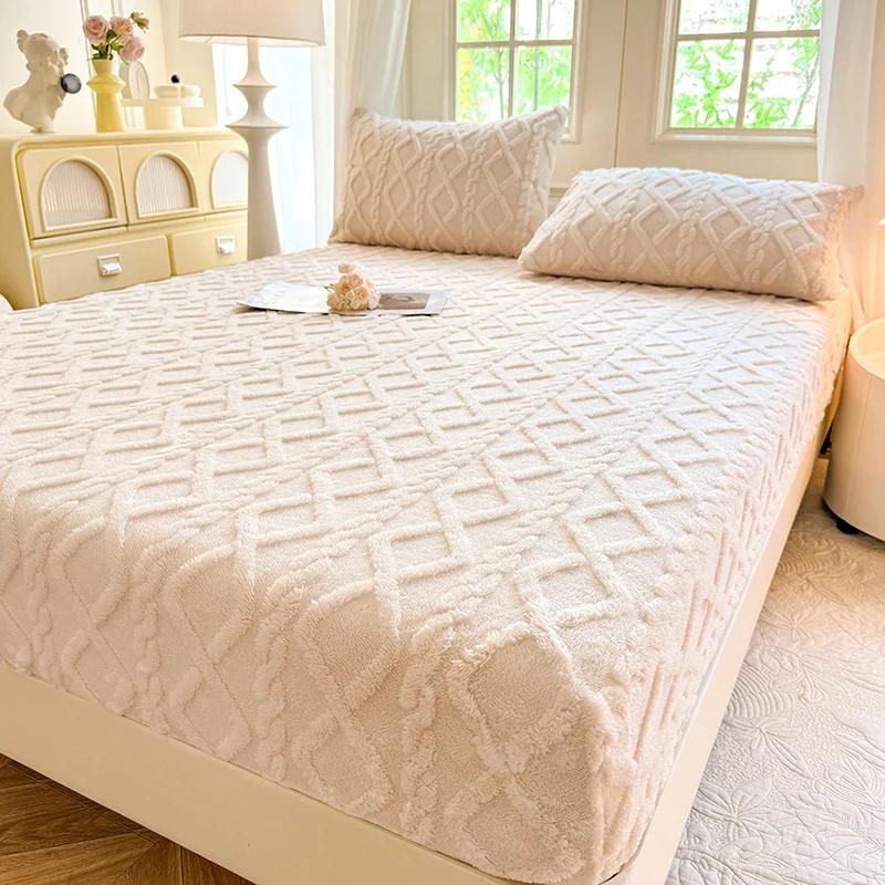 Drap de lit chaud d'hiver avec bande élastique, housse de matelas simple/Queen/King, en molleton de