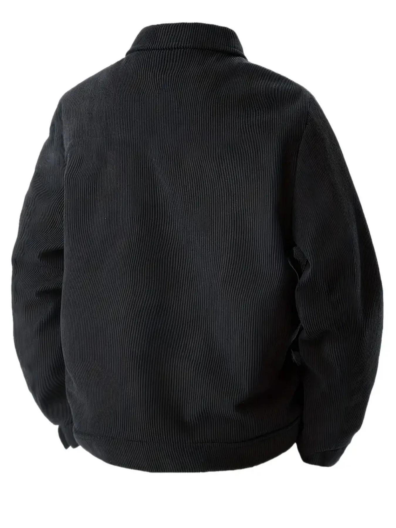 Veste en velours côtelé noir décontractée pour homme, style vintage, manches longues, boutonnée