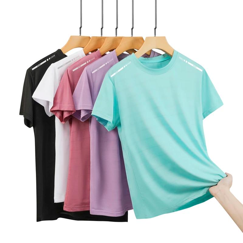 CHRLCK T-shirt respirant à manches courtes en maille pour femme, taille US/EU, couleur unie, pour le