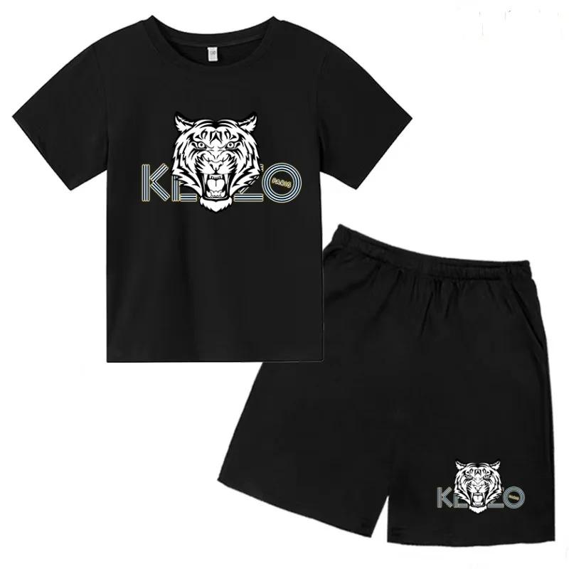 Vêtements d'été pour enfants, T-shirt imprimé tigre, haut à manches courtes + short, ensemble de vêt