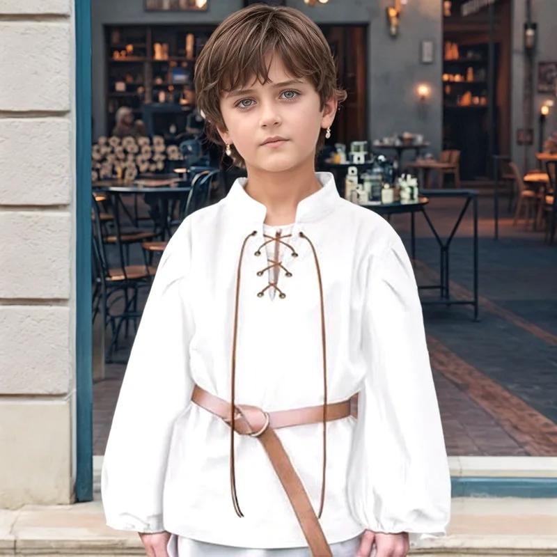 Chemise de Pirate médiévale pour garçons, Costume de la Renaissance à lacets pour Halloween, Jacobit