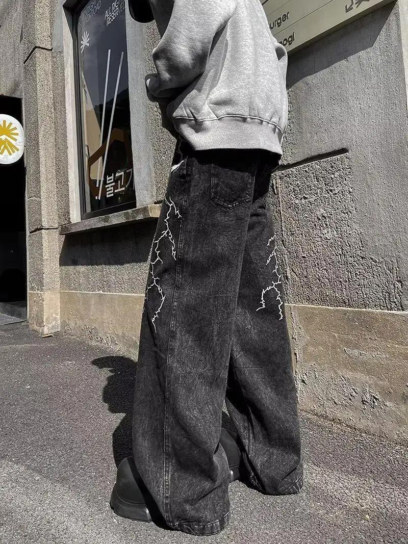 Jean droit ample et polyvalent, Design de rue rétro, Niche brodée d'épines, pantalons décontractés (