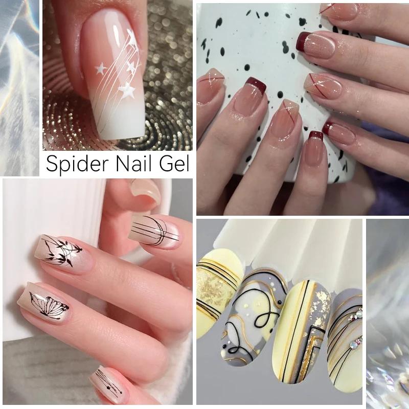 LILYCUTE 8ml blanc noir argent araignée Gel pour ongles naturel foncé Flashy dessin peinture UV Gel