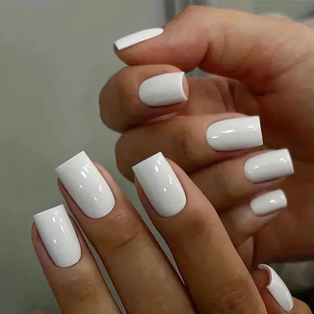 ARTAUG 24 pièces presse sur ongles moyen blanc carré presse sur ongles doux presse sur ongles coréen