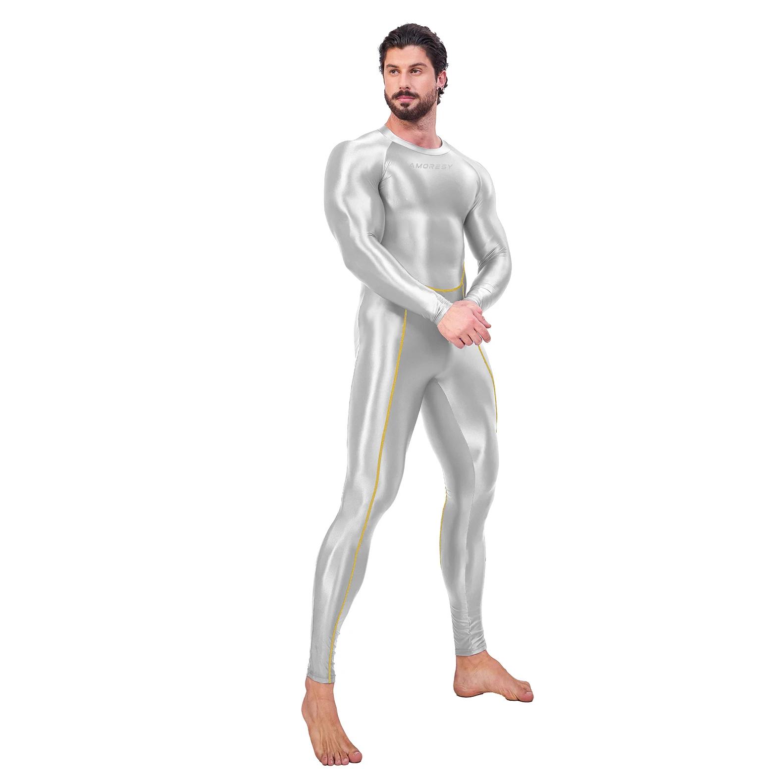 AMORESY Draco série hommes couleur bloc body pleine longueur Spandex collants de sport Catsuit combi