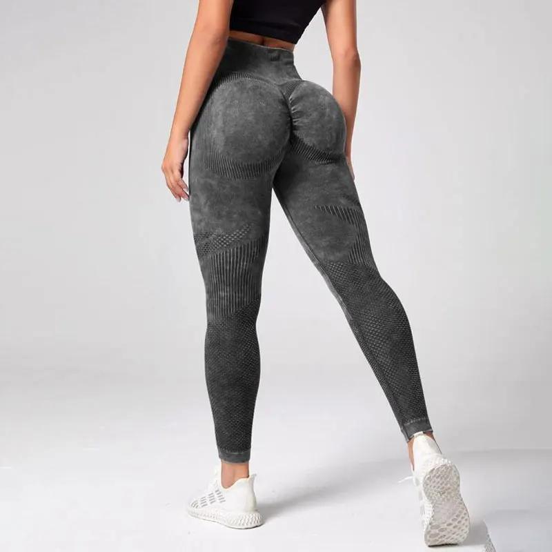 Leggings de sport de contrôle du ventre de teinture par nouage de base de yoga