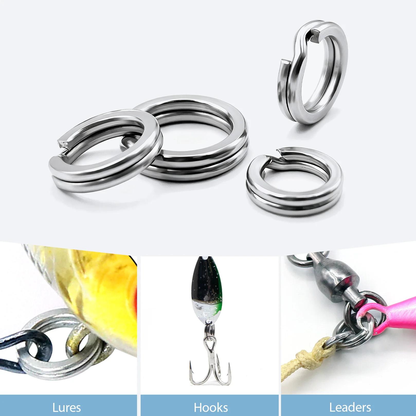 Anneaux de pêche fendus 30~200 pièces en acier inoxydable, anneaux d'appât aplatis robustes pour eau