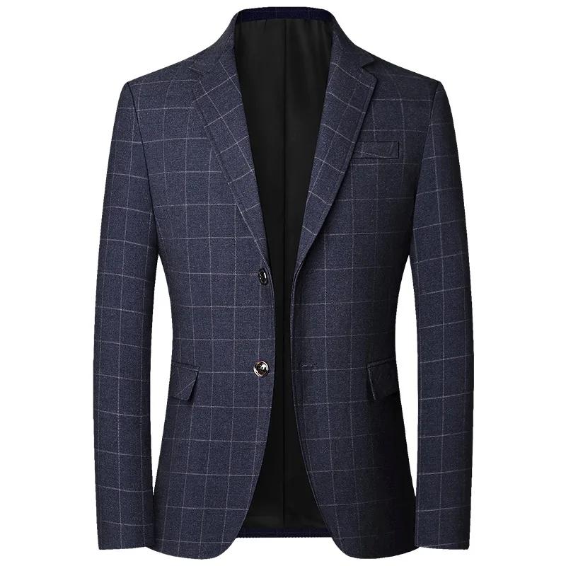 Manteau de Costume Homme Automne 2025 – Blazer à Carreaux Tendance avec Col Rabattu, Manches Longues