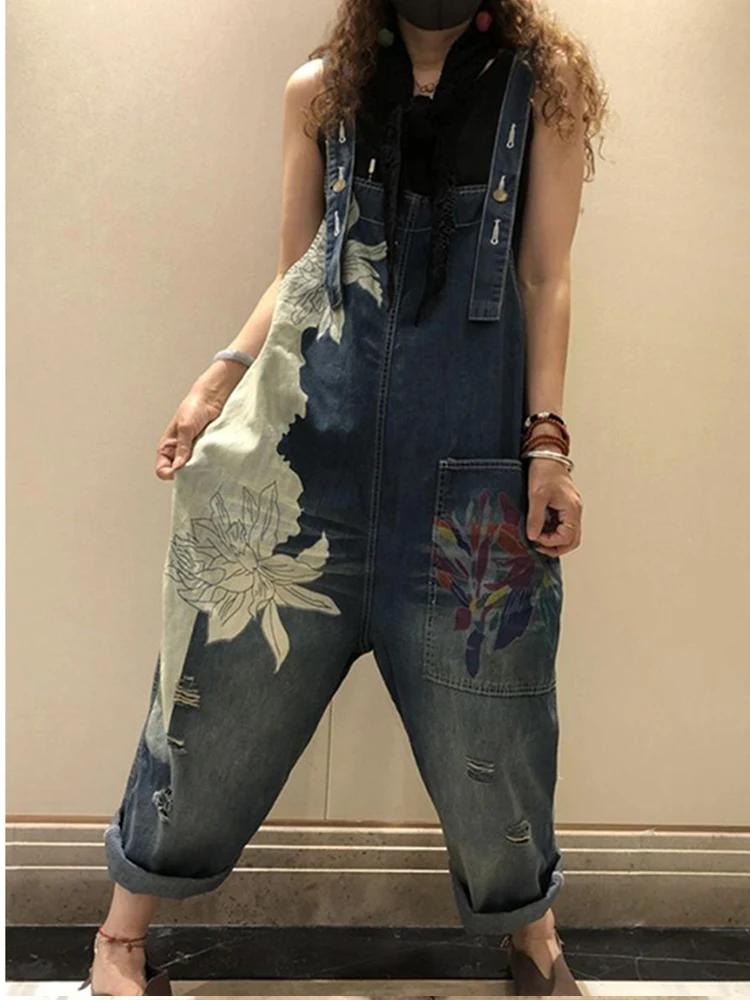 Amax luluE 2025 mode coréenne printemps femme imprimé Denim salopette dames Vintage Jeans décontract