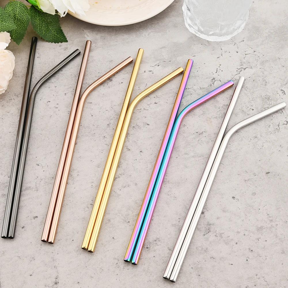 Pailles métalliques colorées réutilisables, ensemble de pailles en acier inoxydable 304 avec barre d