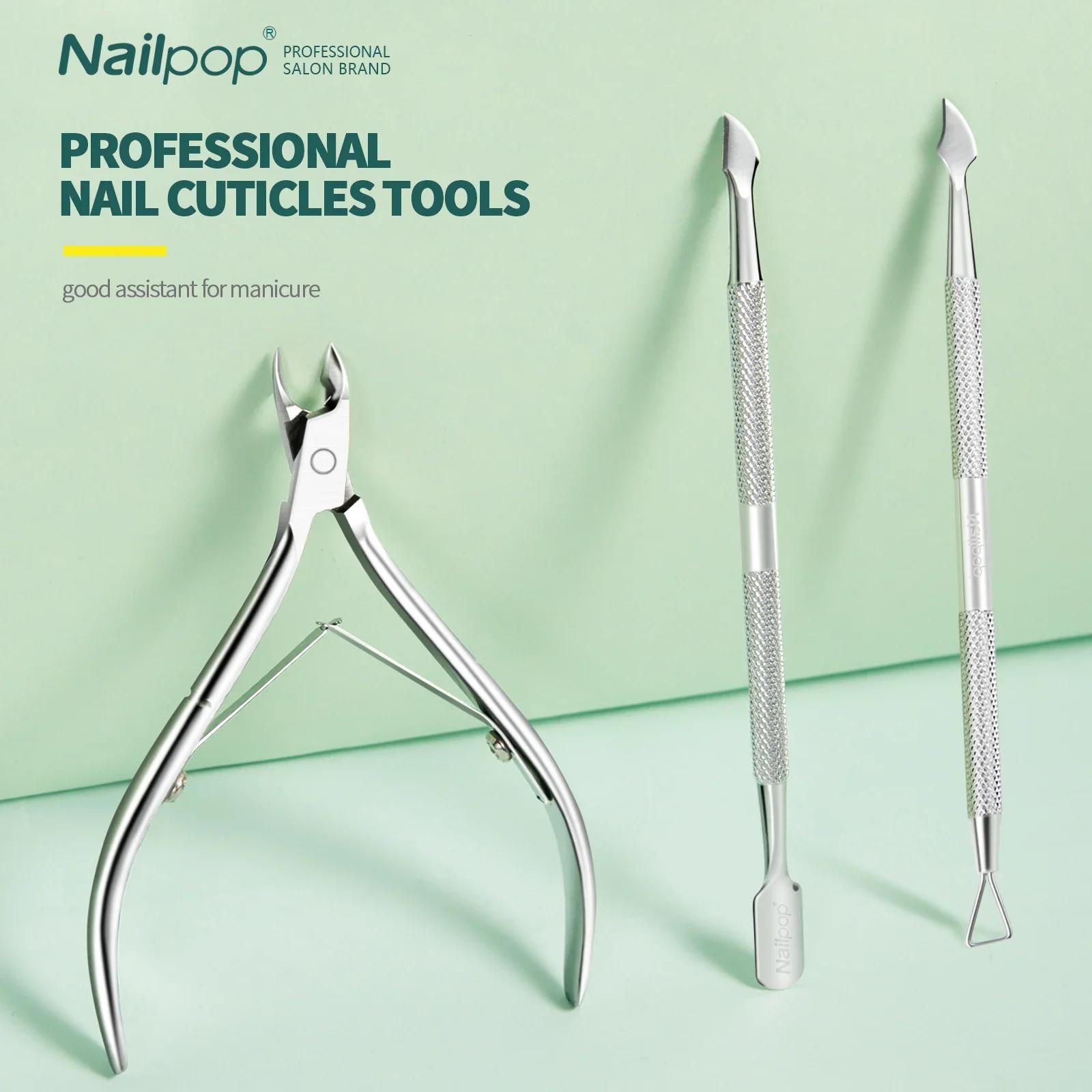 Nailpop ciseaux à cuticules en acier inoxydable manucure pédicure tondeuse et poussoir argent peau m
