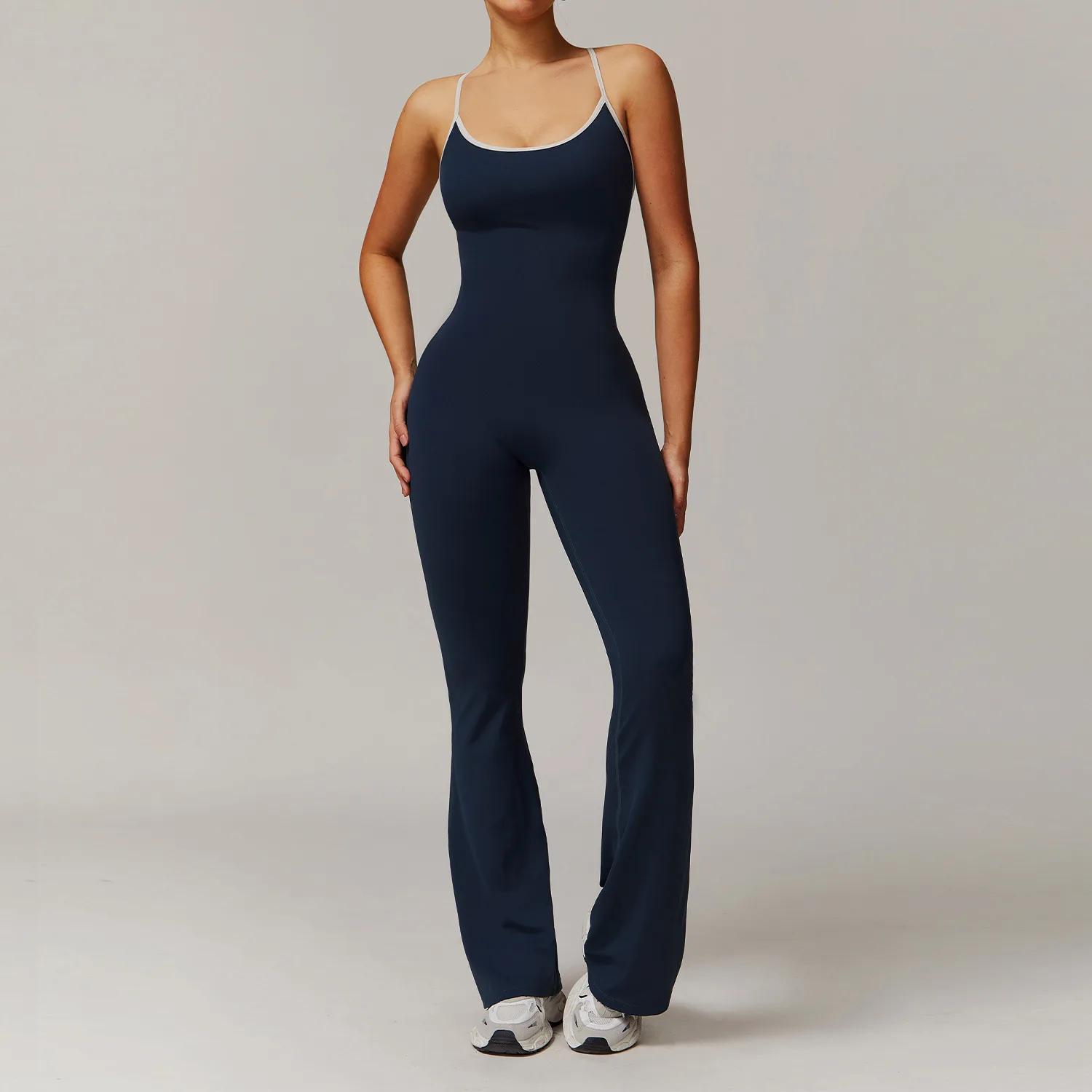 Femmes mince combinaison de gymnastique v-back décontracté Fitness barboteuses femme sport entraînem
