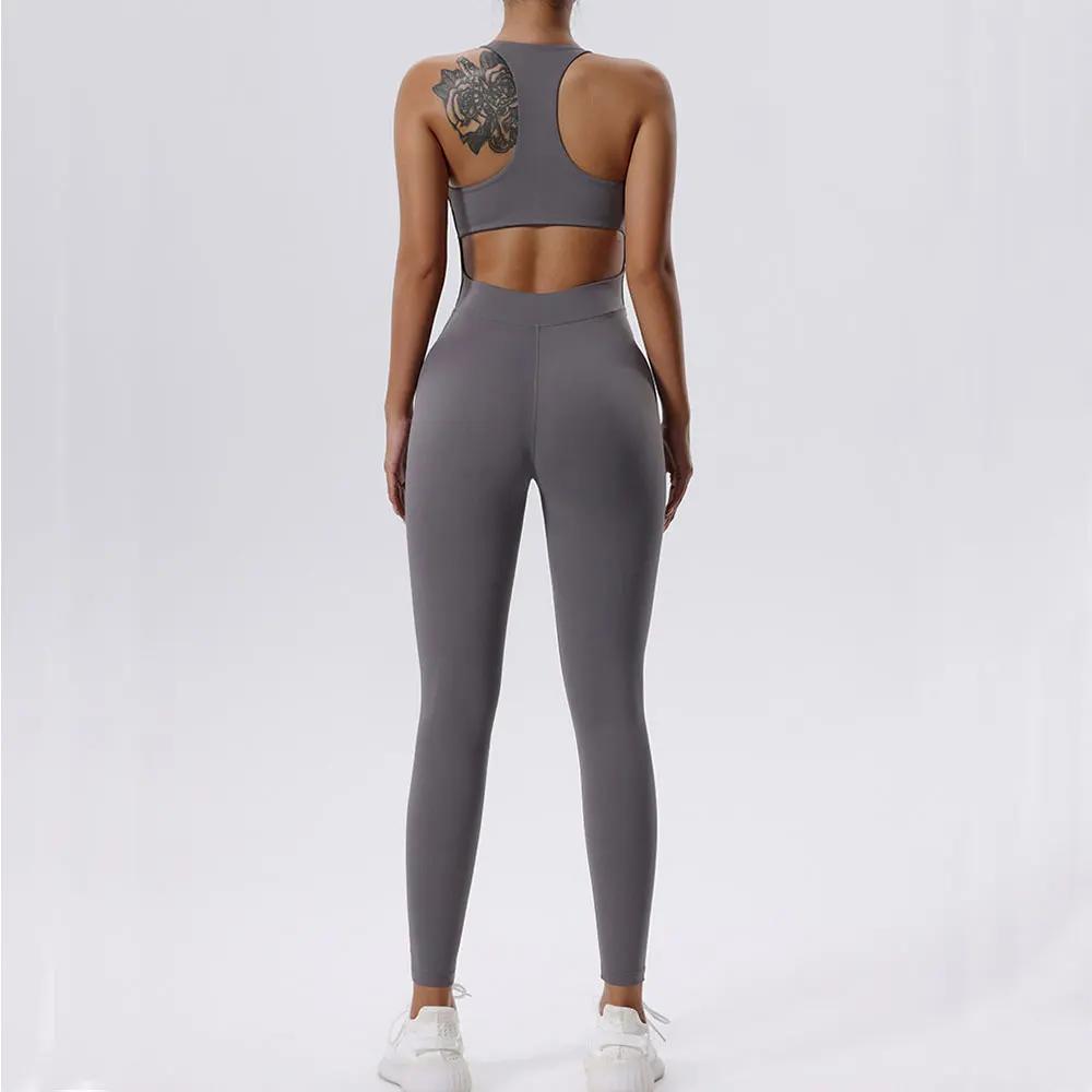 Ensemble de yoga à fermeture éclair pour femme, combinaisons de yoga, barboteuses de batterie d'entr