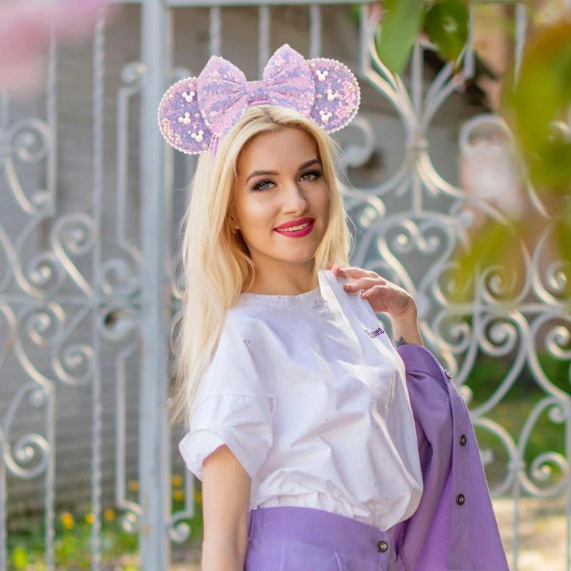 Nouveau serre-tête tendance oreilles de souris en velours de 3,3 po pour filles, bandeau doux avec n