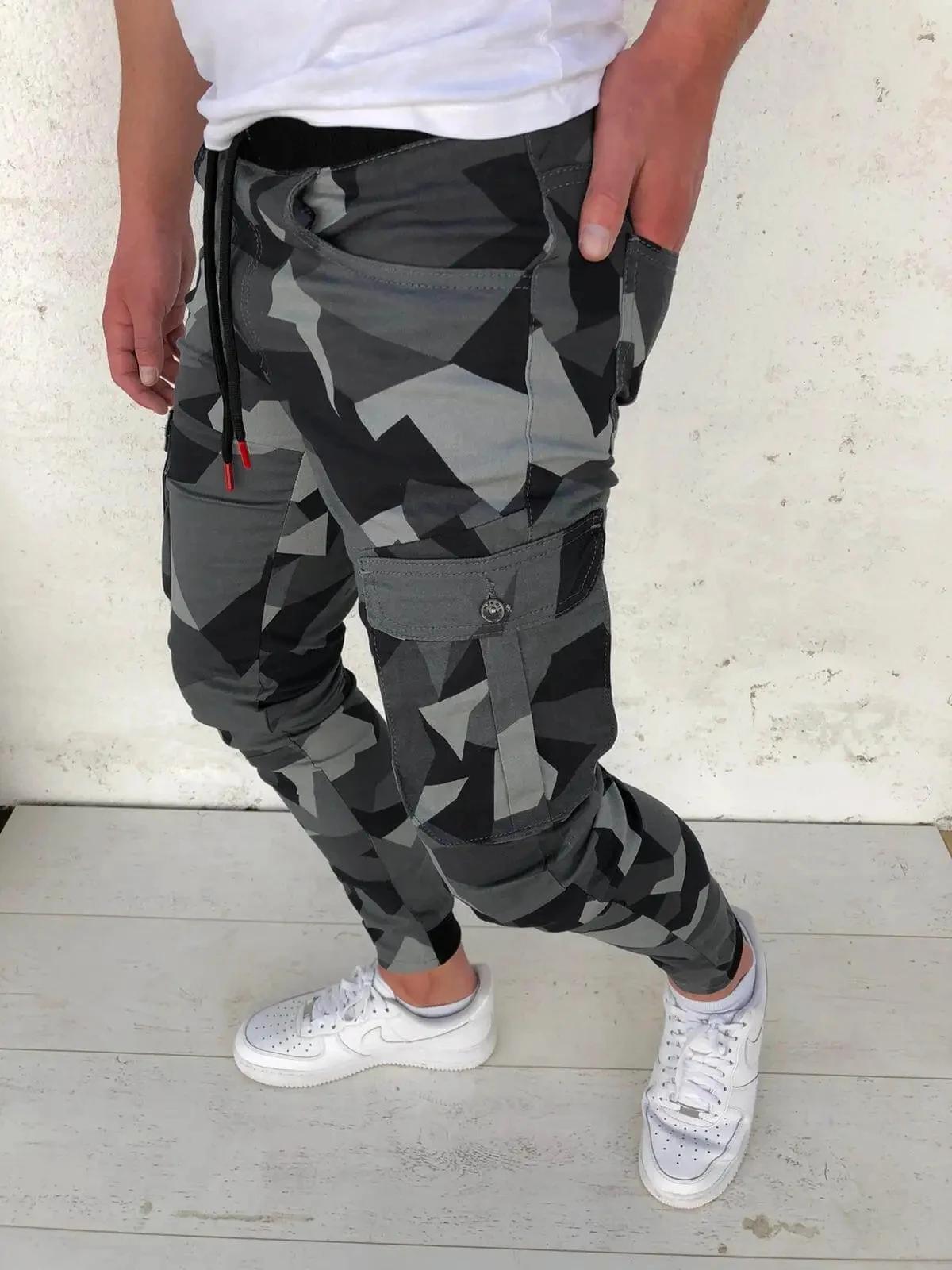Pantalon de survêtement à séchage rapide pour hommes, pantalon de sport camouflage, slim, élastique,