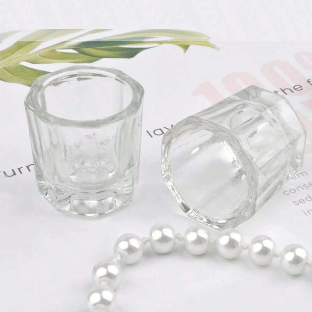 Tasse à ongles en verre de cristal, acrylique transparent, petite poudre octogonale, tasse à ongles