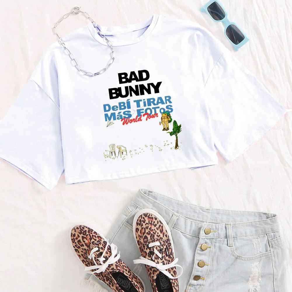 T-shirt Bad Bunny Tour 2025-2026 pour femme, col rond, manches courtes, crop top, cadeau pour les fa