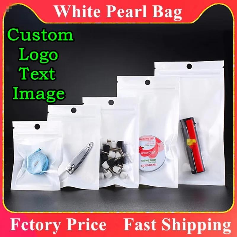 100 sacs d'emballage transparents blancs à fermeture éclair pour DIY, logo, snacks, bonbons, coques
