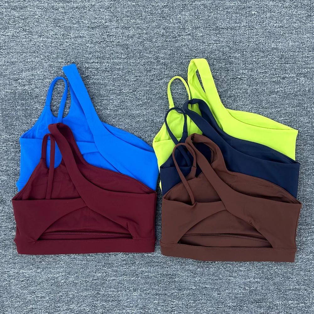 Soutien-gorge de sport Push Up pour femmes, bretelles obliques, antichoc, Yoga, haut court, course à