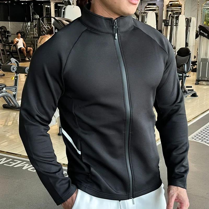Veste de sport à manches longues pour homme, maillot zippé, t-shirt à séchage rapide, maillot de fit