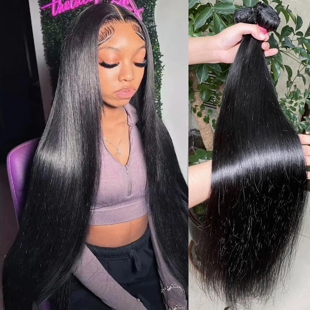 Extensions de cheveux naturels indiens vierges, lisses comme des baguettes, 26, 28, 30 pouces, 3 ou