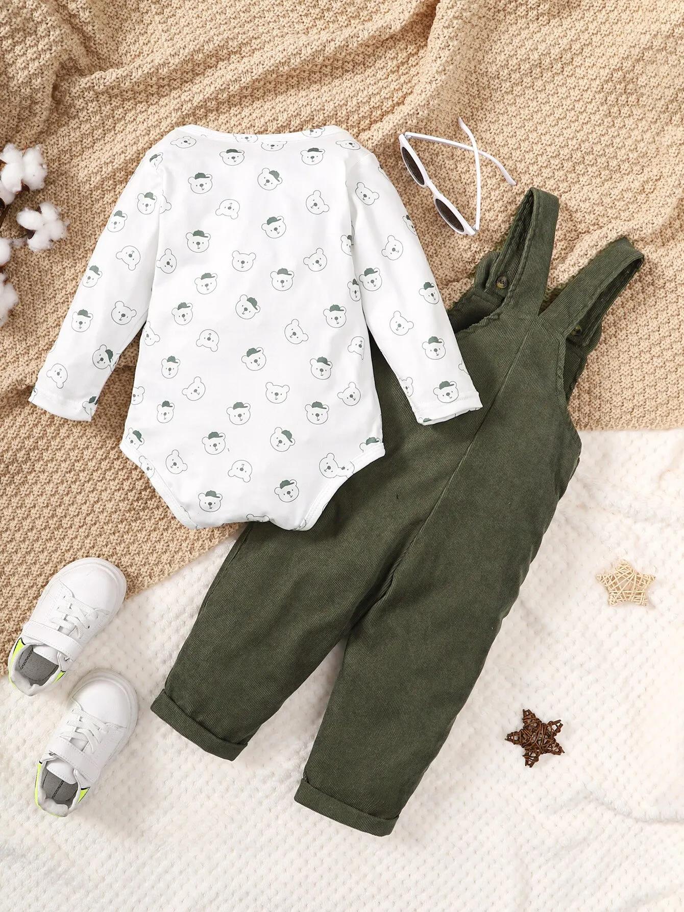 Ensemble de vêtements College petit ours pour bébé garçon, haut à manches longues, pantalon à bretel