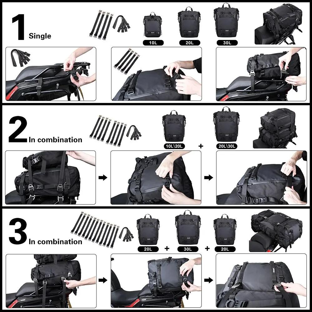 Rhinowalk Moto Siège Arrière Sac 10L Ou 20L Ou 30L Selle Étanche Côté Sac Bagages Pack Multifonction