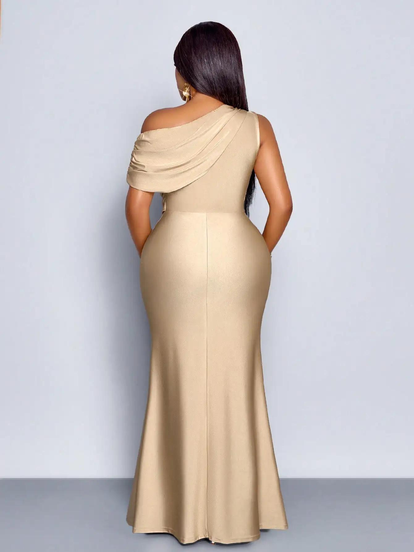 Robe de soirée élégante à épaules dénudées, taille plus, style sirène, en abricot brillant pour mari