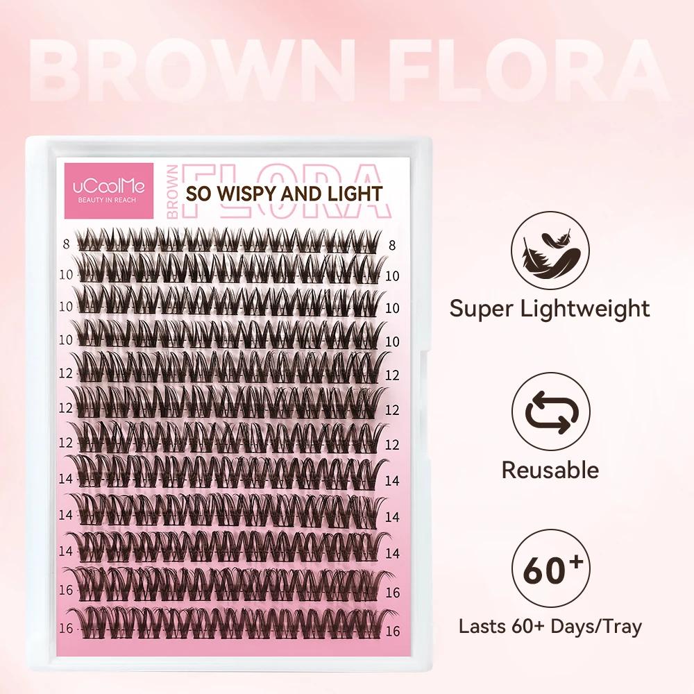 UCoolMe cils marron flore D Curl naturel vaporeux et léger segmenté cils grappe pour le maquillage à