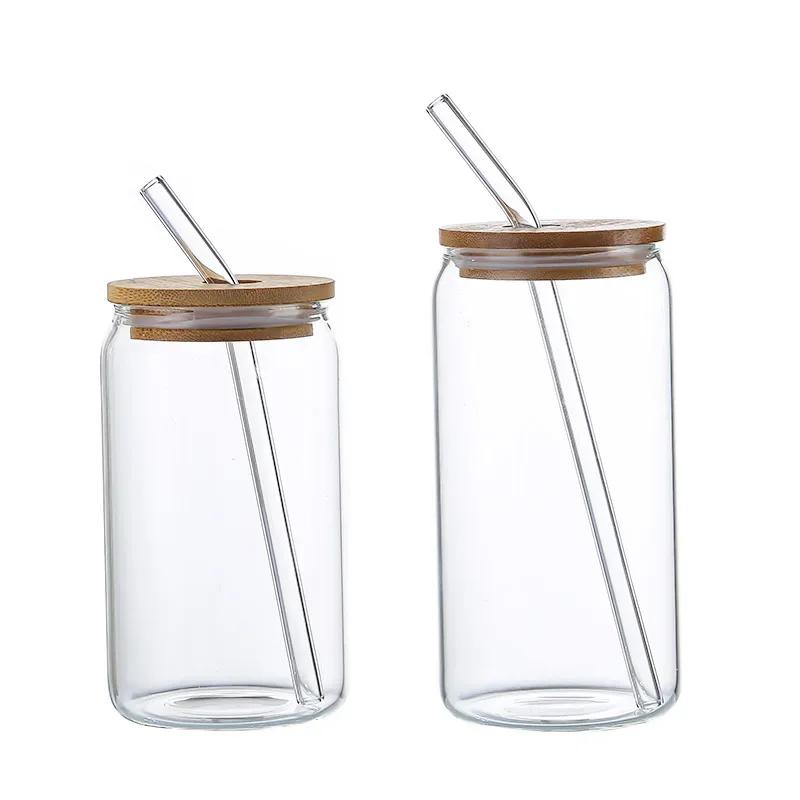 Tasse en verre créative avec couvercle en bambou, en forme de thé, jus, lait, café, tasse à boire en