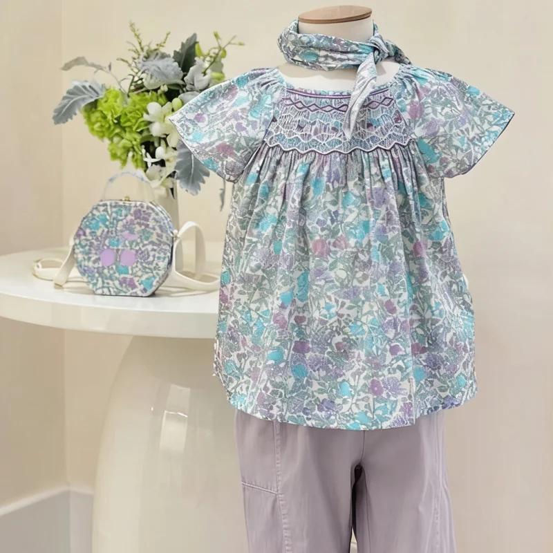 Pré-vente (expédition en avril) 2026 BP Printemps-Été Blouses smockées pour bébés filles Chemises à