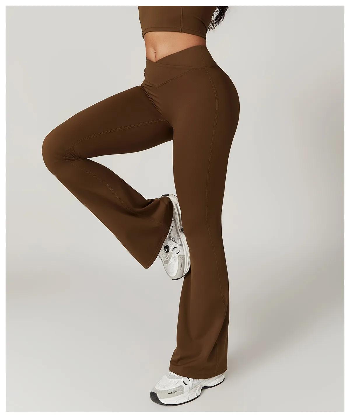 Leggings de Yoga évasés croisés pour femmes, taille haute, bas de cloche croisée en V, contrôle du v