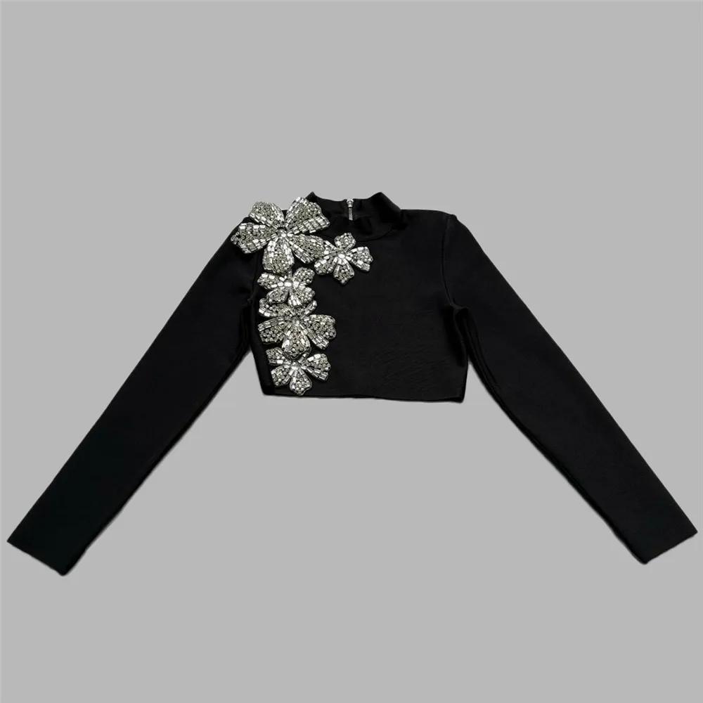 Ensemble deux pièces pour femmes, Sexy, diamants, manches longues, hauts, jupes, vêtements d'automne
