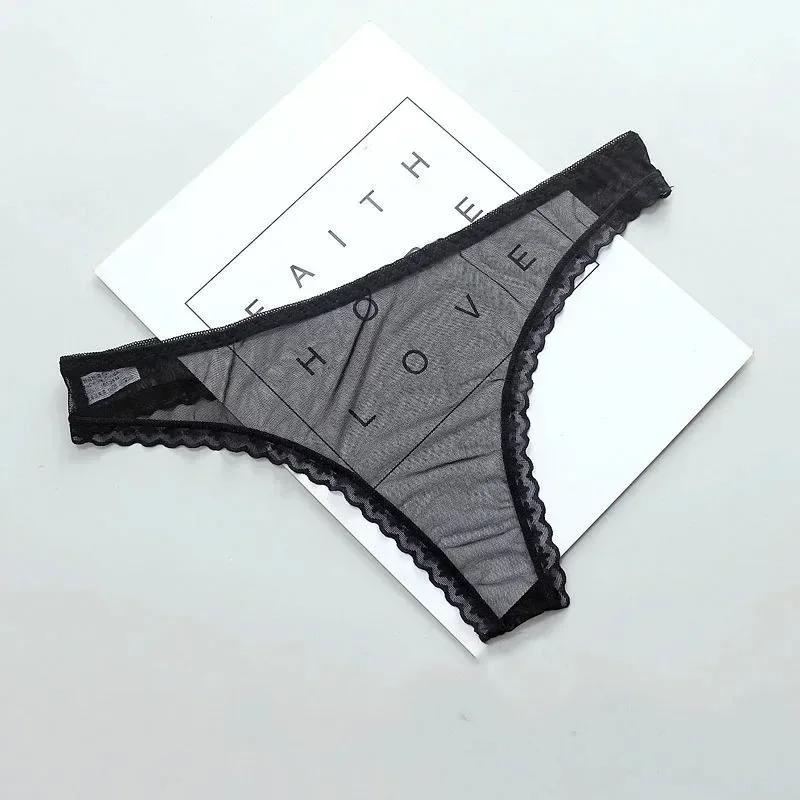 Sexy Transparent string culottes femmes dentelle voir à travers l'entrejambe maille bas Sexy sans co