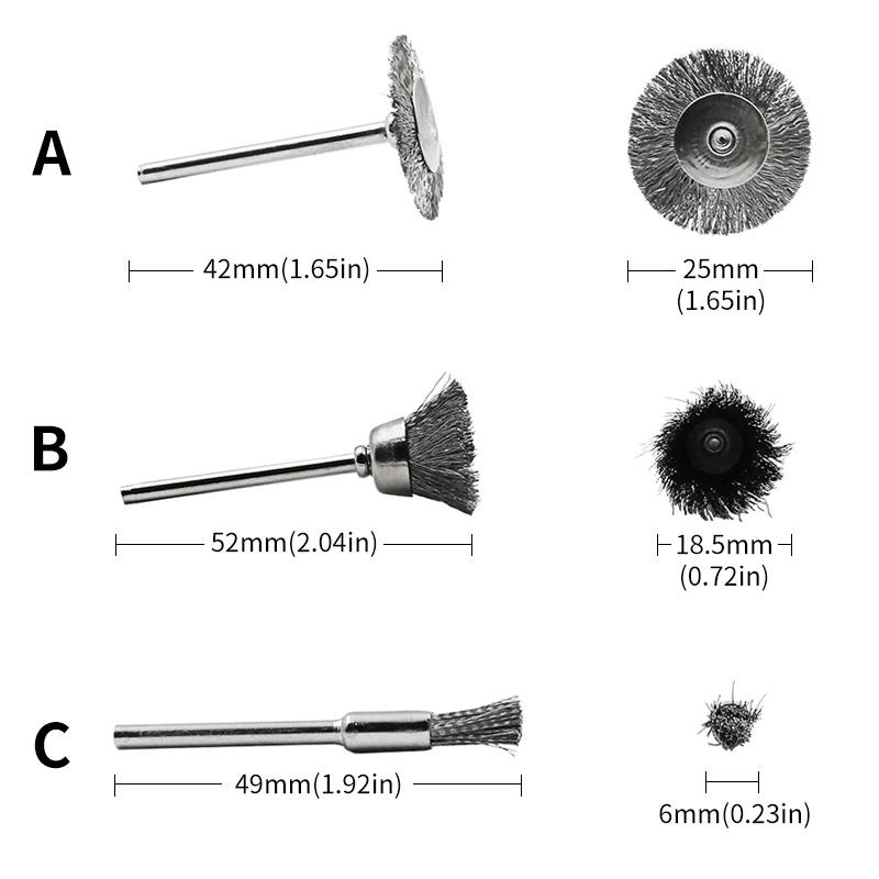 Jeu de brosses à roue métallique, perceuse, polissage, outils Dremel, tige de 3mm pour meuleuse élec