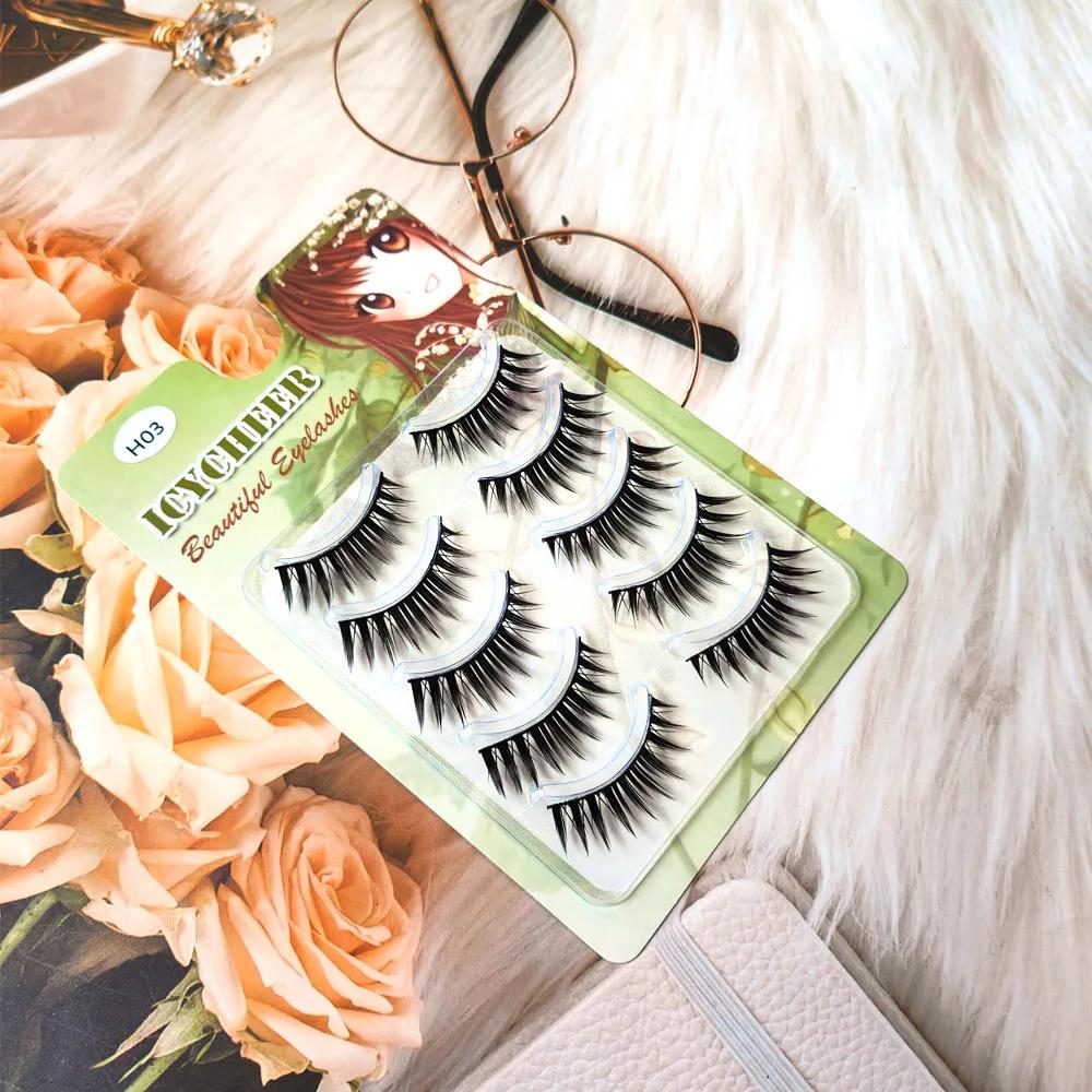 5 paires de faux cils de maquillage épais Fasle cils longs naturels épais Extension de cils usage qu