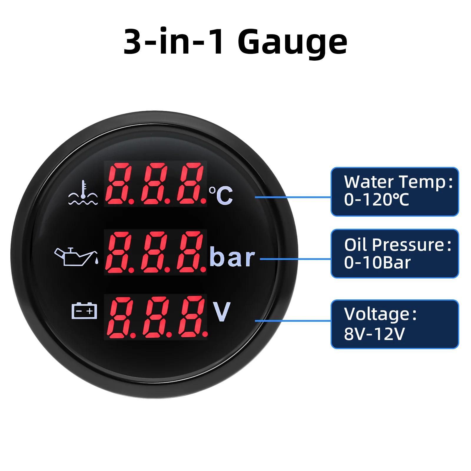 Jauge multifonction étanche avec LED rouge, tachymètre, pression d'huile, niveau de carburant, capte