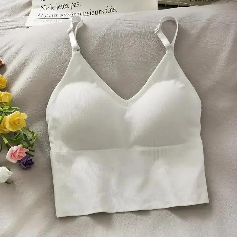 Débardeur Sexy pour femmes, soutien-gorge intégré, couleur unie, haut court, épaules dénudées, Camis