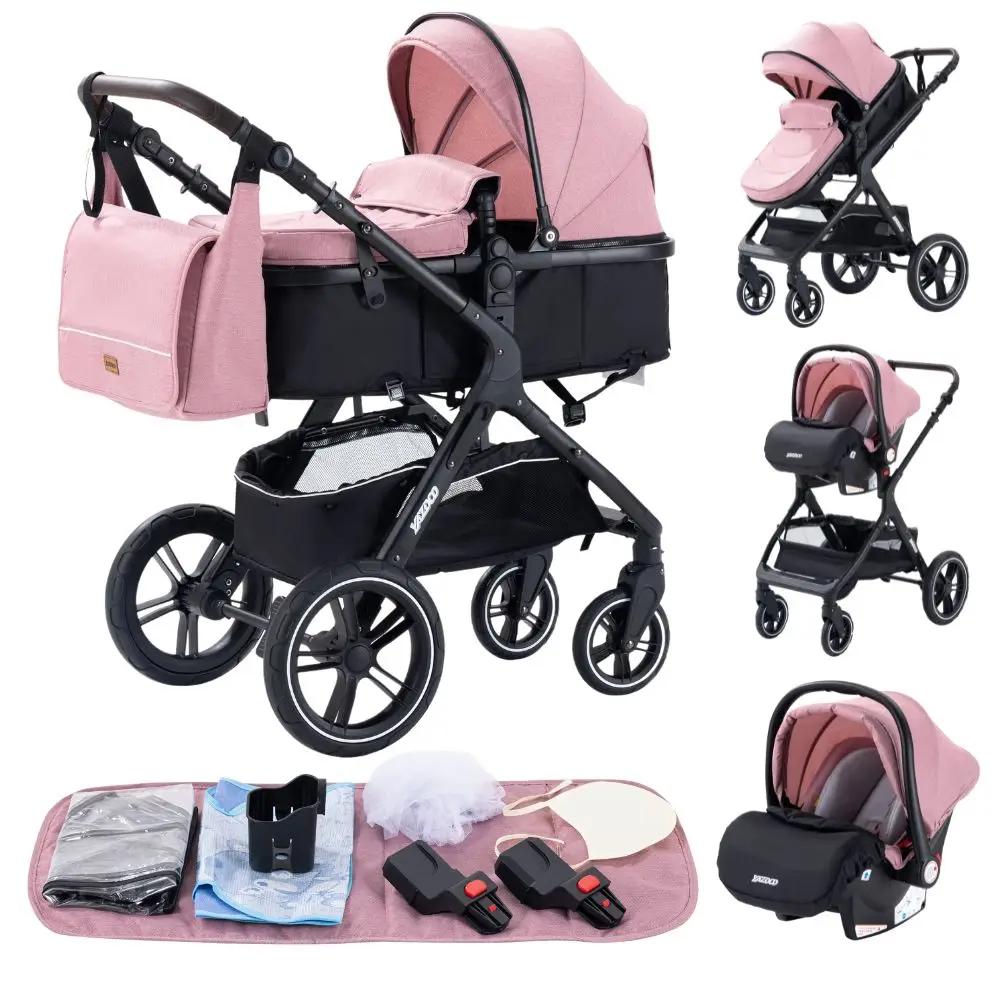Poussette multifonction 3 en 1 avec siège auto et panier de couchage, poussette légère pour bébé, po