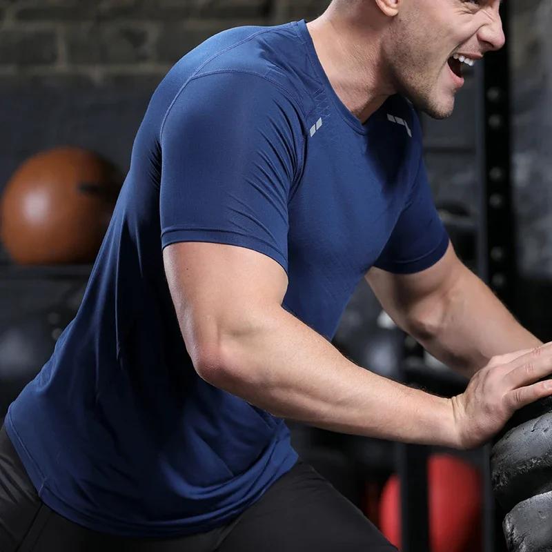 T-shirt sport mince pour hommes - Haut fitness musculaire sec et ajusté