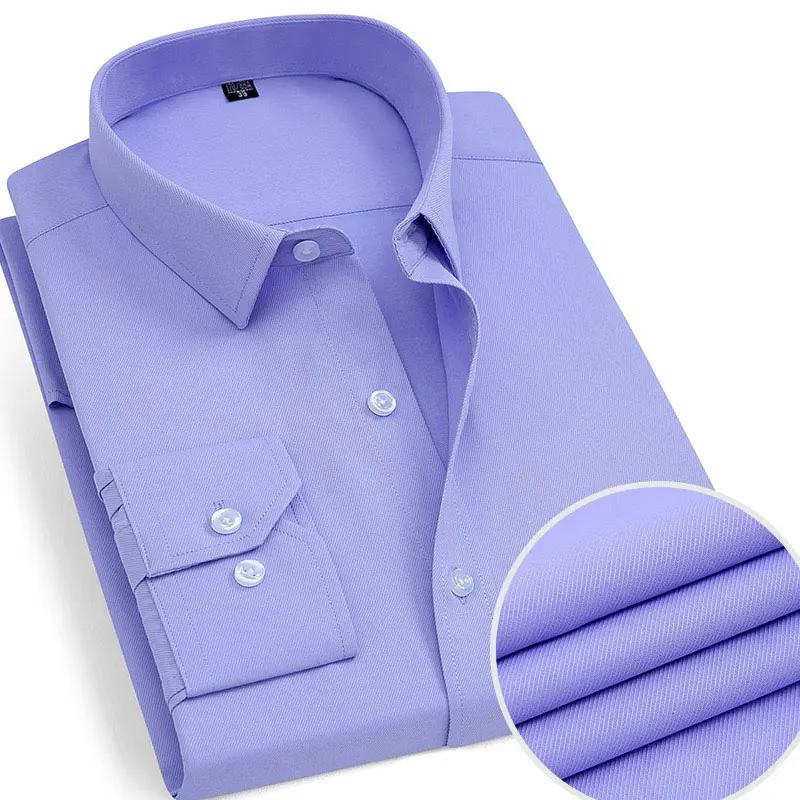 Chemise en coton pour hommes, sans fer, couleur unie, décontractée, sergé, mode, manches longues, bu