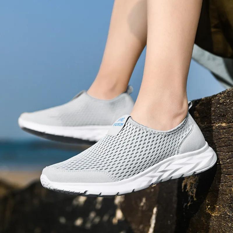 Chaussures de course respirantes homme baskets sport maille enfiler grande taille 48 été bon marché