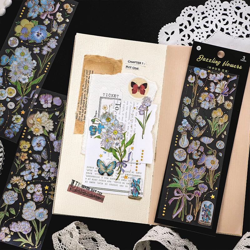Autocollants fleurs bronzantes, étiquettes esthétiques, matériel de Scrapbooking décoratif, accessoi