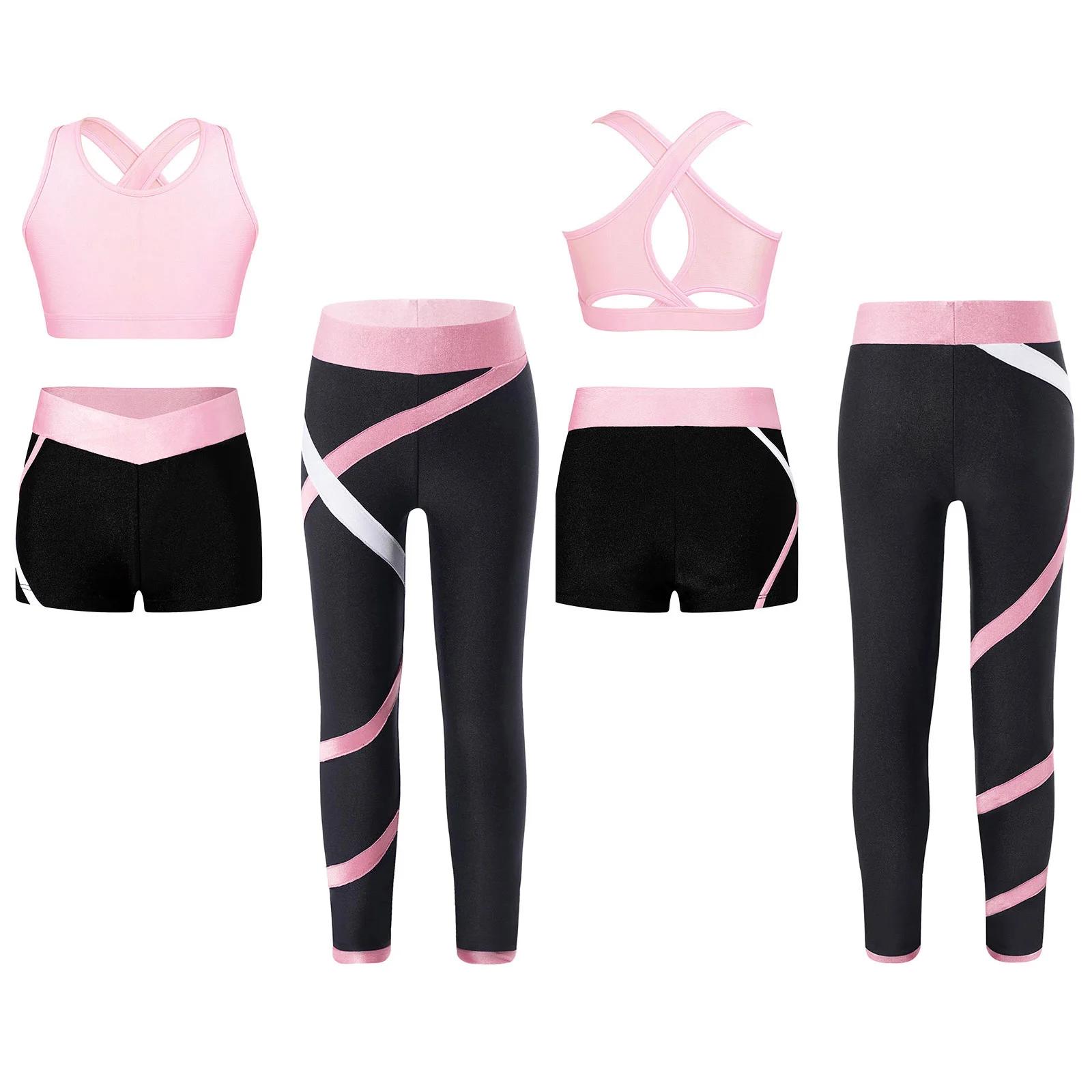 Ensemble de sport de yoga pour filles, 3 pièces, dos croisé, trou de serrure, vernis court, pantalon
